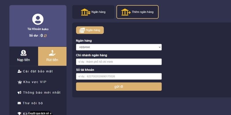 Giao diện rút tiền iBet trên điện thoại di động